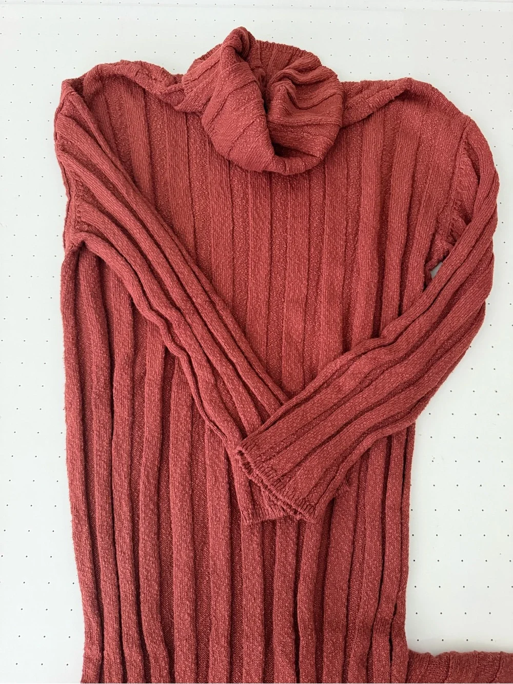 Rust Ribbed Turtleneck Women's Sweater Dress